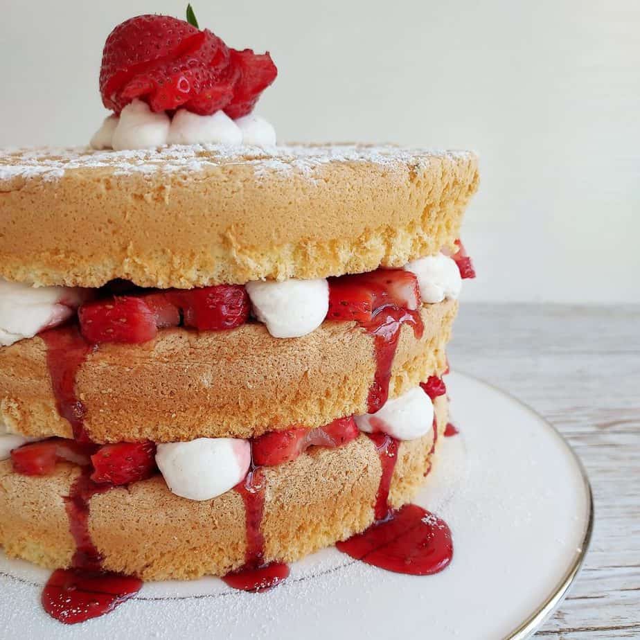 Gluten Free Victoria Sponge Gateau made with Genoise Sponge and Dairy Free Cream