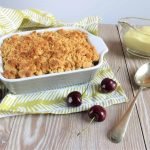 Three ingredient Cherry Shortbread Crumble; gluten free, dairy free, egg free.