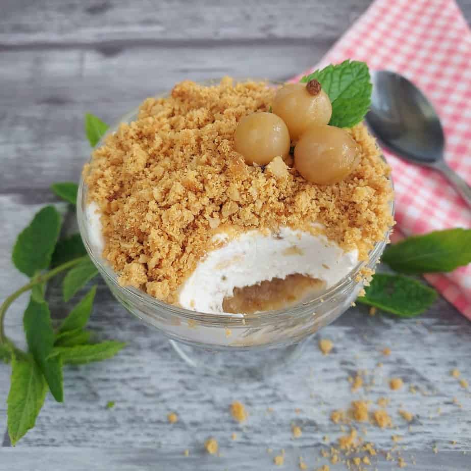 Gluten free and Dairy free Gooseberry Fool Crumble