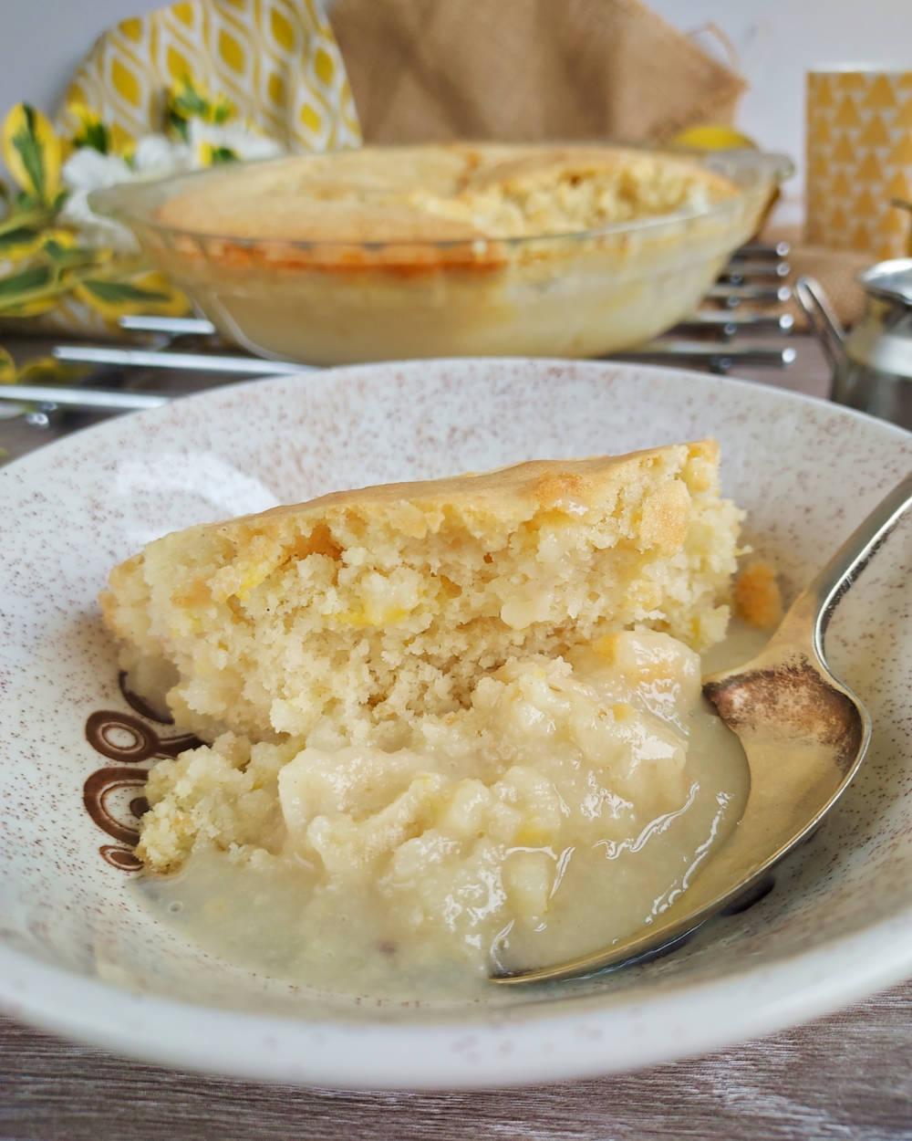 Self Saucing Lemon Pudding - gluten free, dairy free and vegan