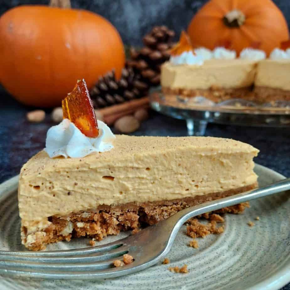 No Bake Pumpkin Cheesecake made gluten free with vegan option