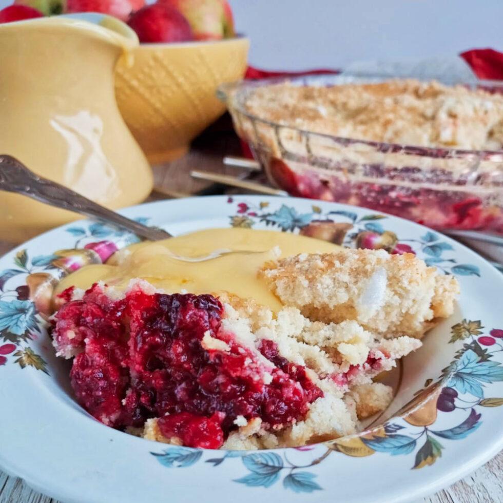 Apple and Blackberry Crumble made gluten free with vegan options