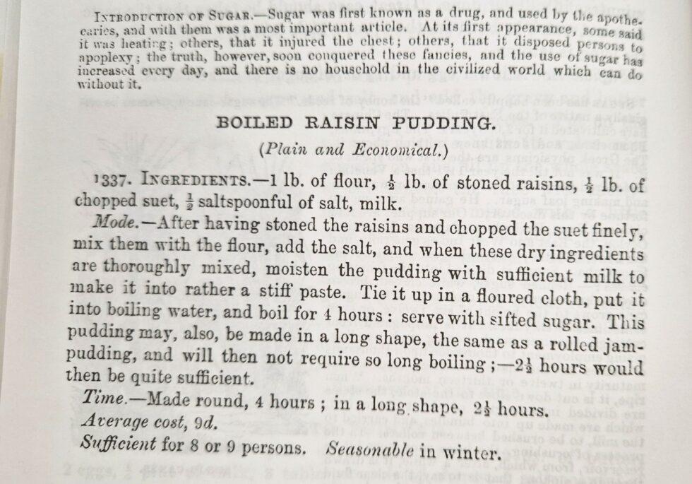 Mrs Beetons recipe for Spotted Dick
